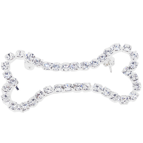 Silver Chrome Dog Bone Crystal Brooch Pin