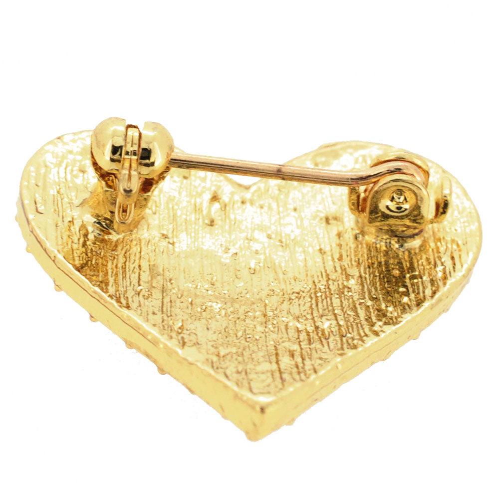 Golden American Flag Heart Patriotic Crystal Pin Brooch