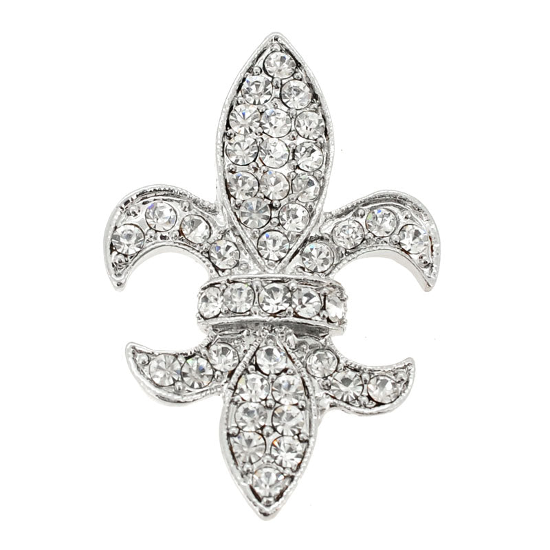 Silver Crystal Fleur-De-Lis Sign Pin Brooch