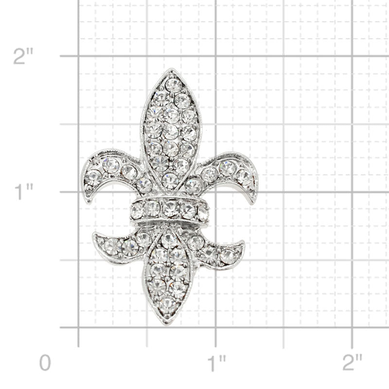 Silver Crystal Fleur-De-Lis Sign Pin Brooch