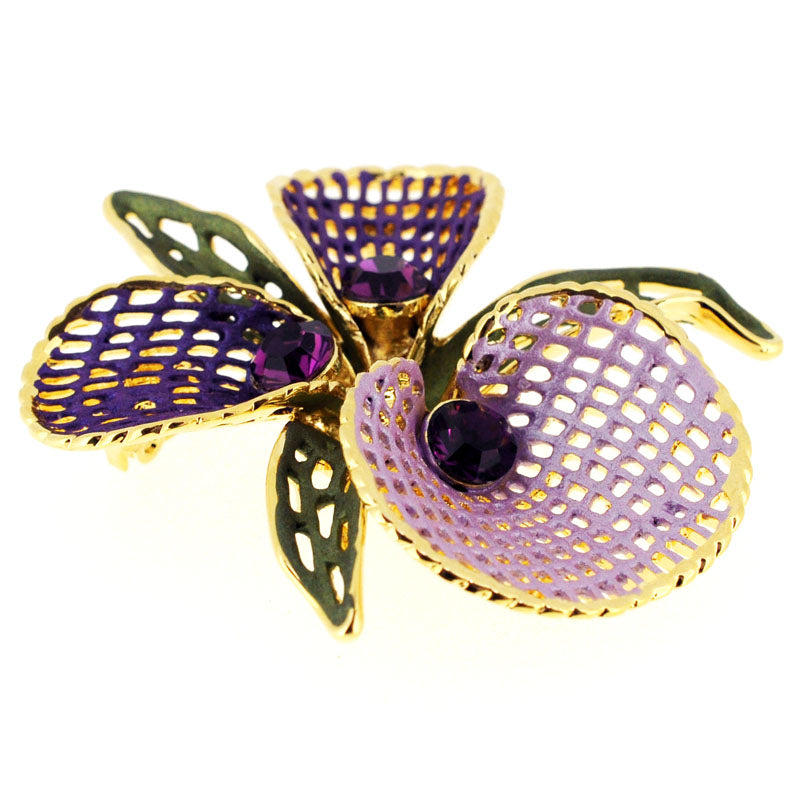 Purple Netted Orchid Swarovski Crystal Flower PIn Brooch