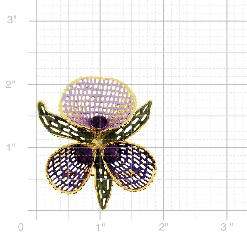 Purple Netted Orchid Swarovski Crystal Flower PIn Brooch