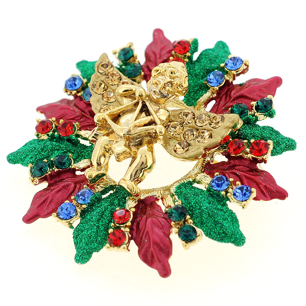 Multicolor Christmas Wreath Swarovski Crystal Pin Brooch