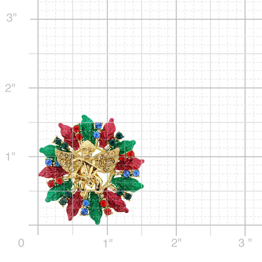 Multicolor Christmas Wreath Swarovski Crystal Pin Brooch