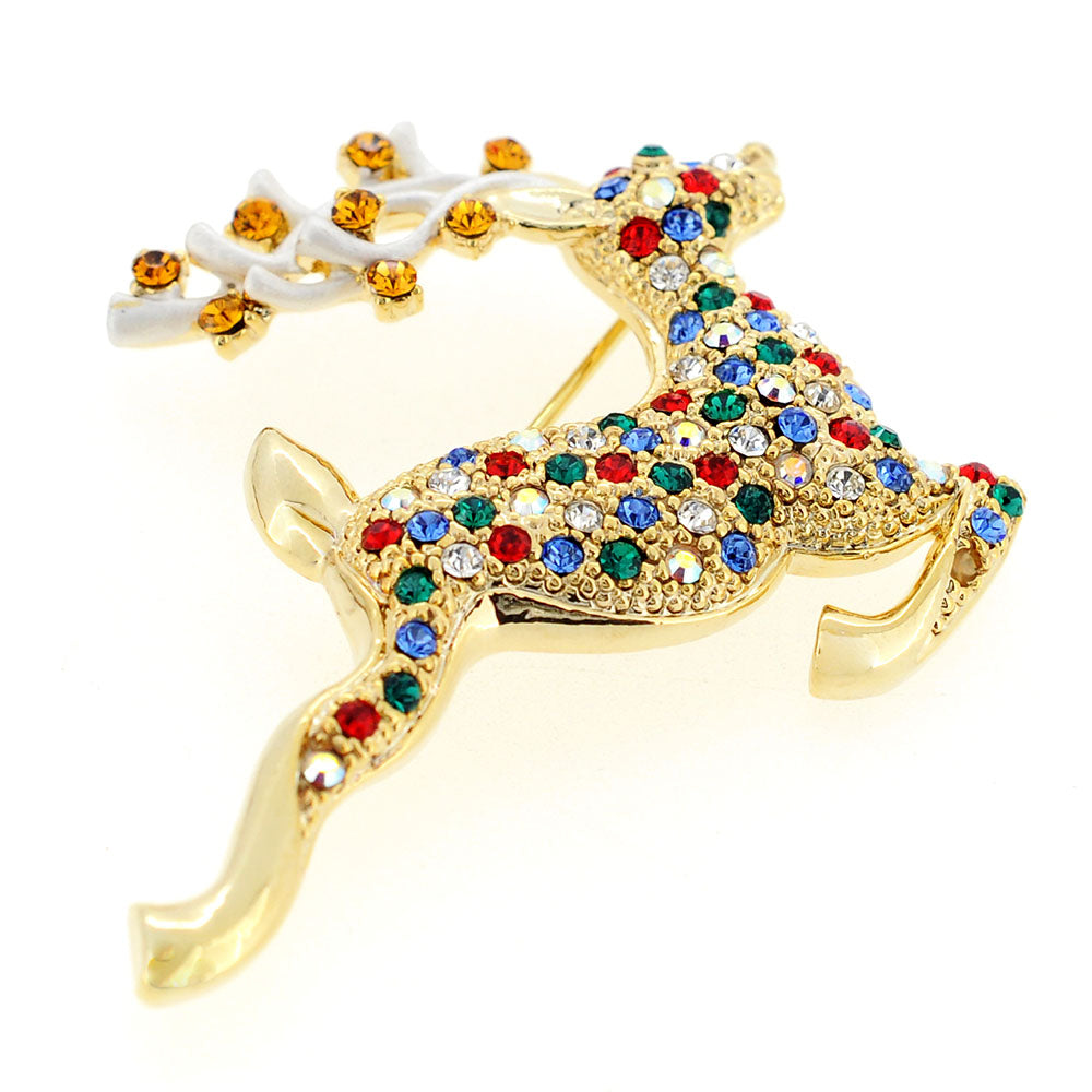 Multicolor Christmas Reindeer Swarovski Crystal Pin Brooch