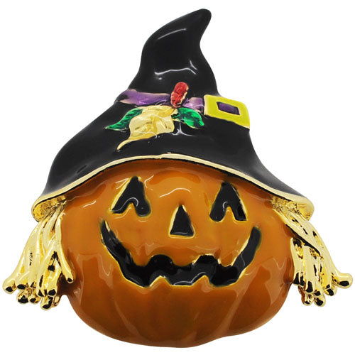 Pumpkin Scarecrow Black Hat Halloween Pin Brooch