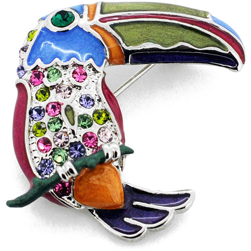 Multicolor Toucan Swarovski Crystal Pin Brooch