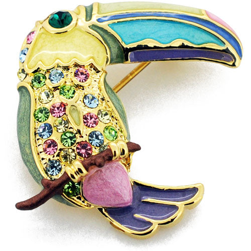 Multicolor Crystal Tropical Toucan Swarovski Crystal Bird Pin Brooch