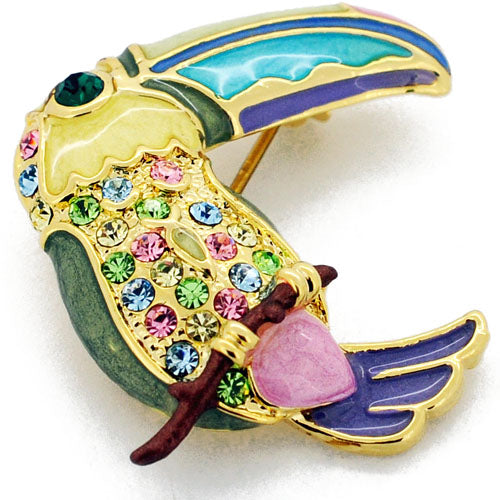 Multicolor Crystal Tropical Toucan Swarovski Crystal Bird Pin Brooch