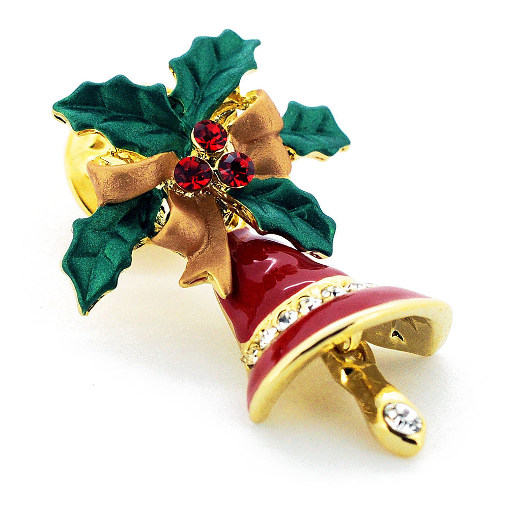 Red Christmas Bell Bow Swarovski Crystal Lapel Pin