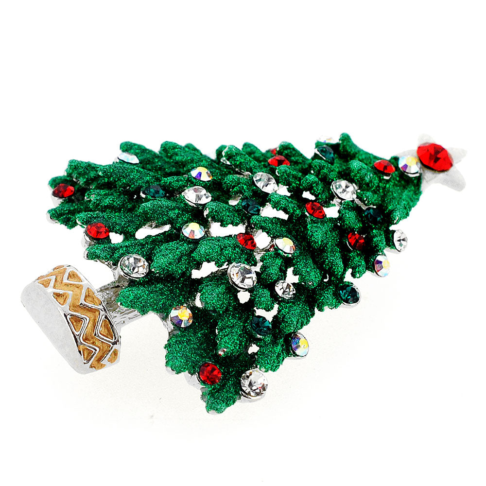 Green Christmas Tree Swarovski Crystal Pin Brooch