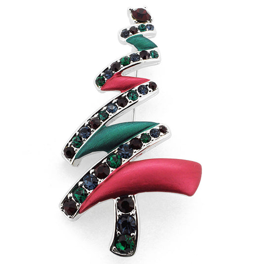 Red and Green Abstract Christmas Tree Swarovski Crystal Pin Brooch