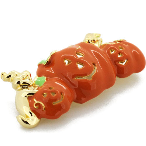 Enamel Triple Halloween Pumpkins With Ghost Pin Brooch