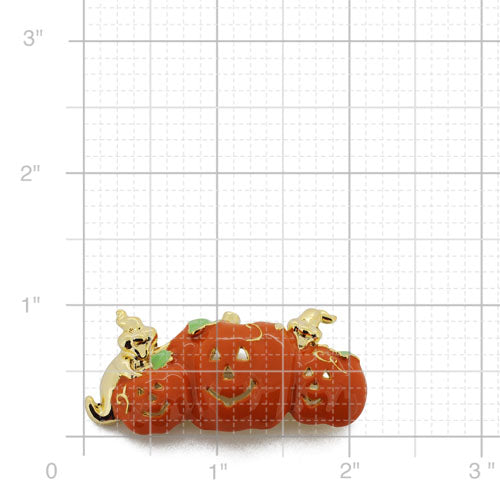 Enamel Triple Halloween Pumpkins With Ghost Pin Brooch