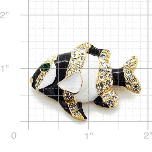 Black White Fish Swarovski Crystal Pin Brooch
