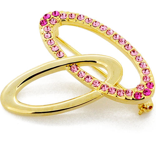Golden Pink Oval Swarovski Crystal Pin Brooch