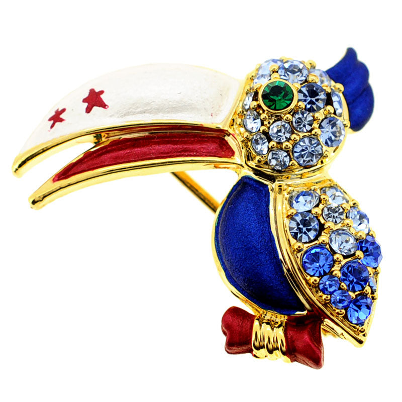 July 4th Toucan Swarovski Crystal Pin Brooch