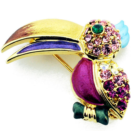 Multicolor Toucan Pin With Swarovski Crystal Pin Brooch
