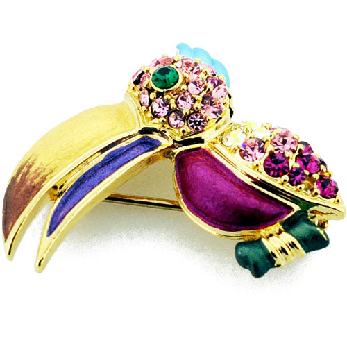 Multicolor Toucan Pin With Swarovski Crystal Pin Brooch