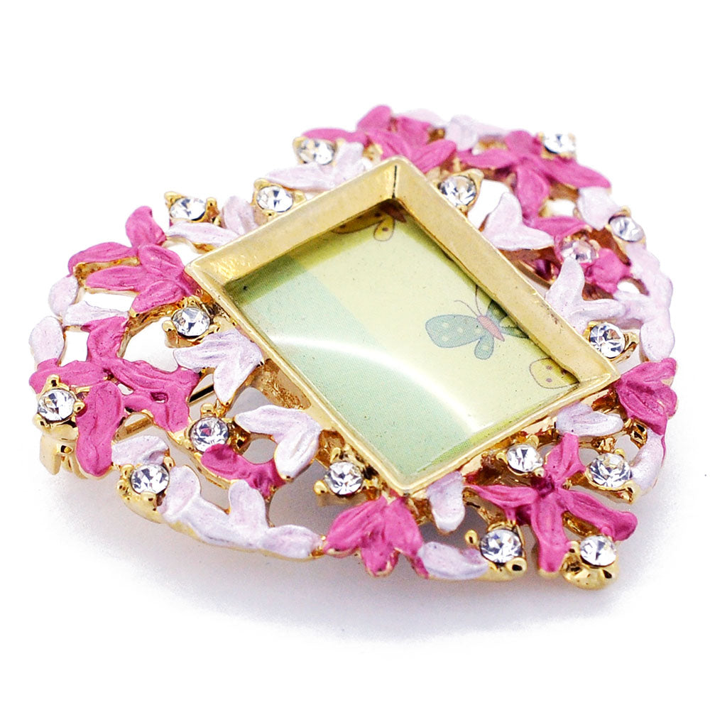 Pink Heart Picture Frame Swarovski Crystal Pin Brooch