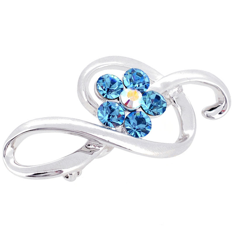 Music Note Baby Blue Flower Crystal Pin Brooch
