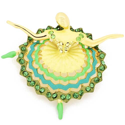 Green Dress Ballet Girl Swarovski Crystal Pin Brooch