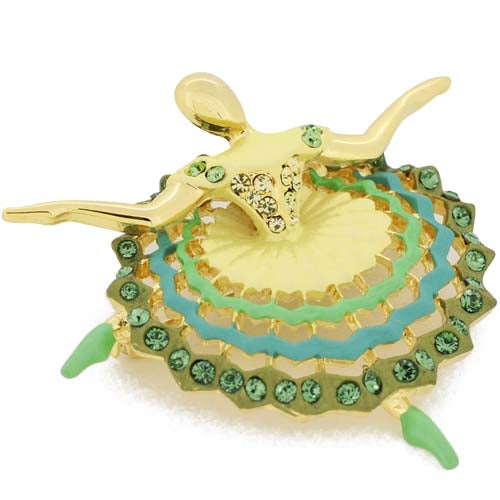 Green Dress Ballet Girl Swarovski Crystal Pin Brooch