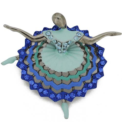 Blue Dress Ballet Girl Swarovski Crystal Pin Brooch