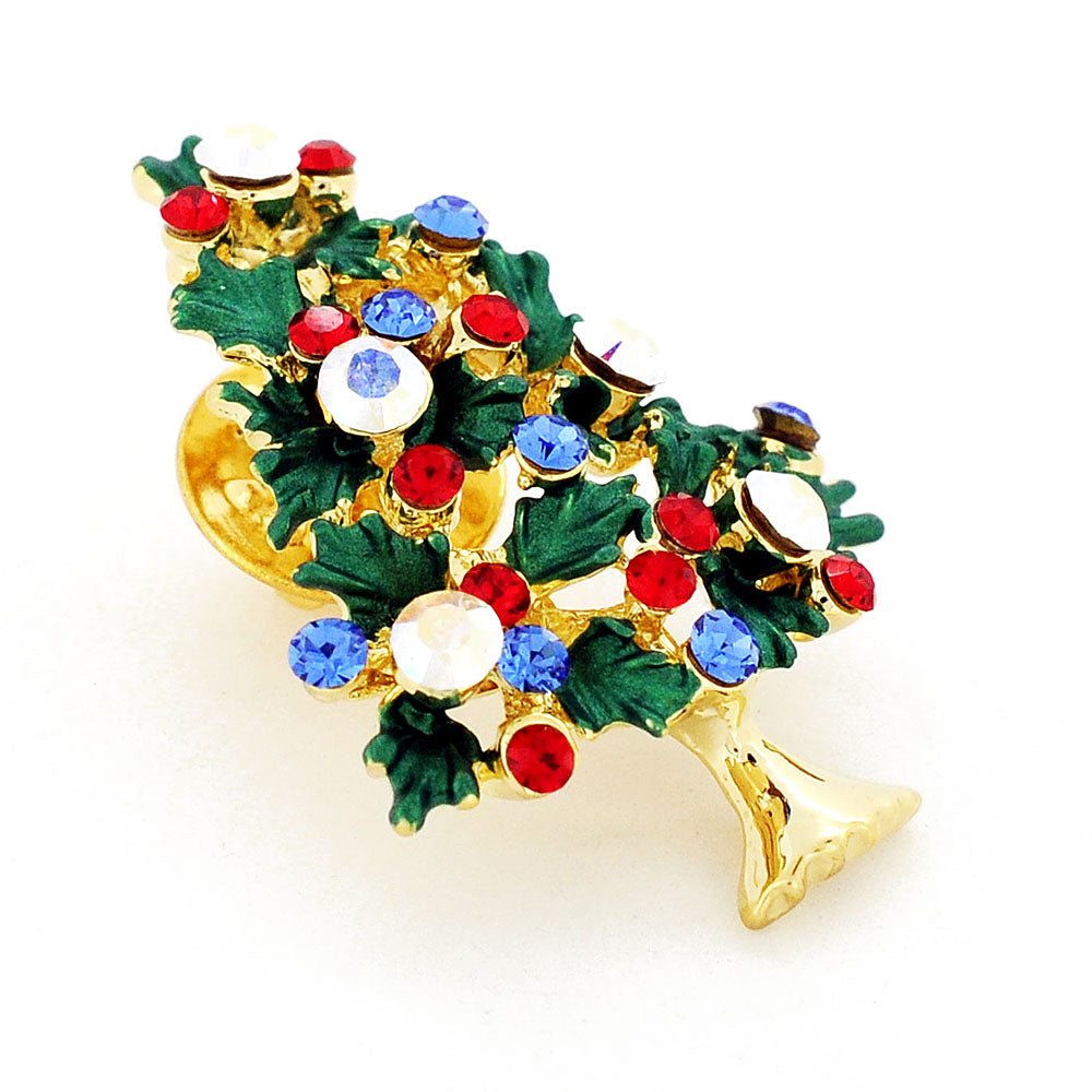 Multicolor Christmas Tree Crystal Tack Pin