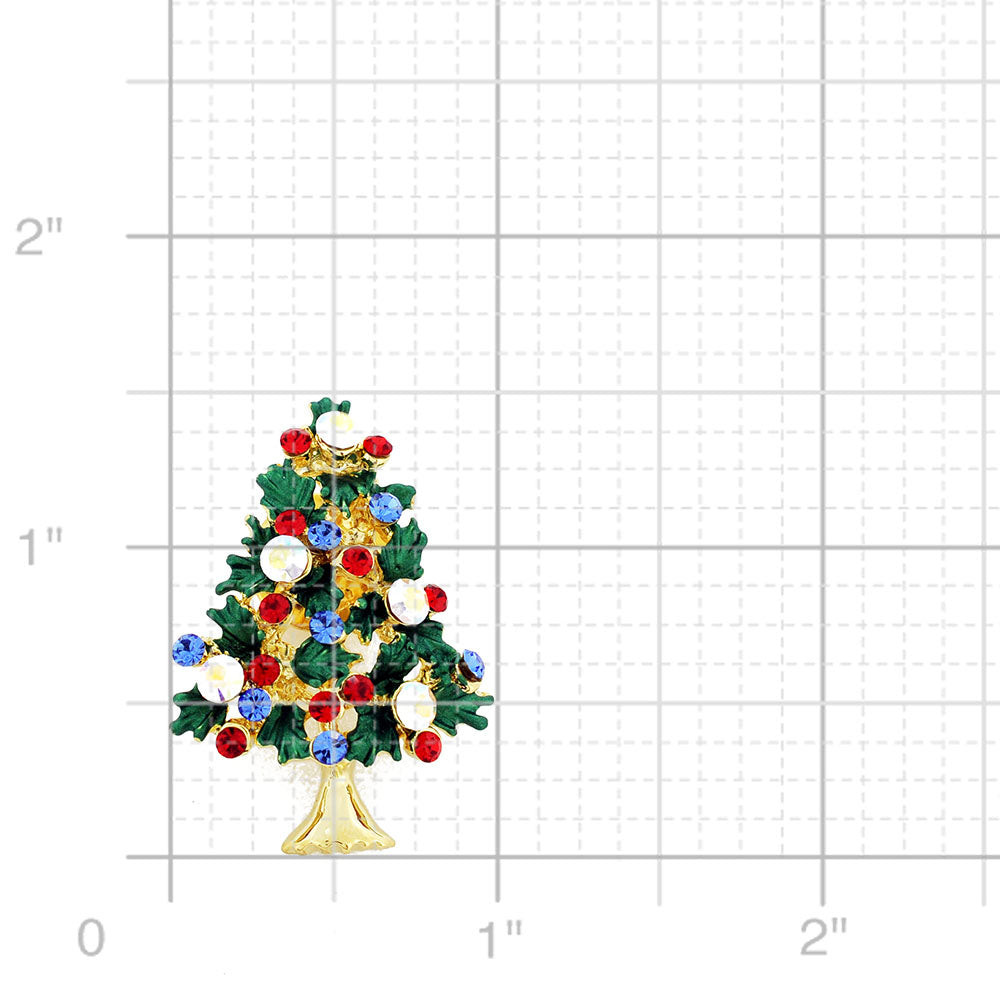 Multicolor Christmas Tree Crystal Tack Pin