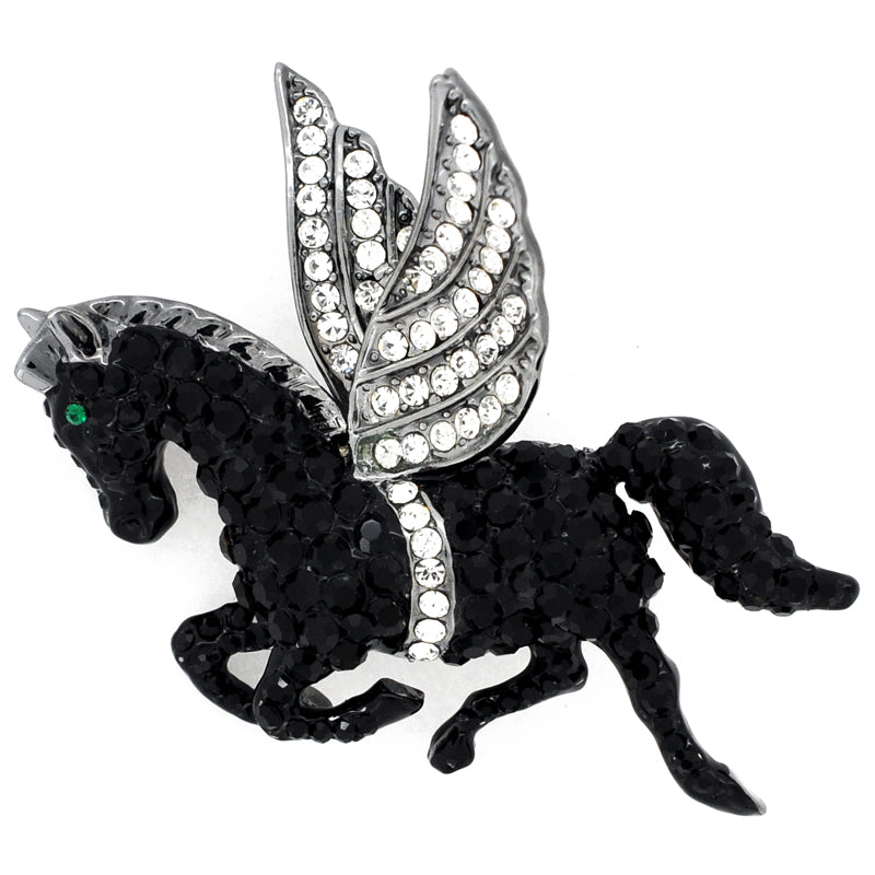 Black Flying Horse Pegasus Swarovski Crystal Brooch Pin