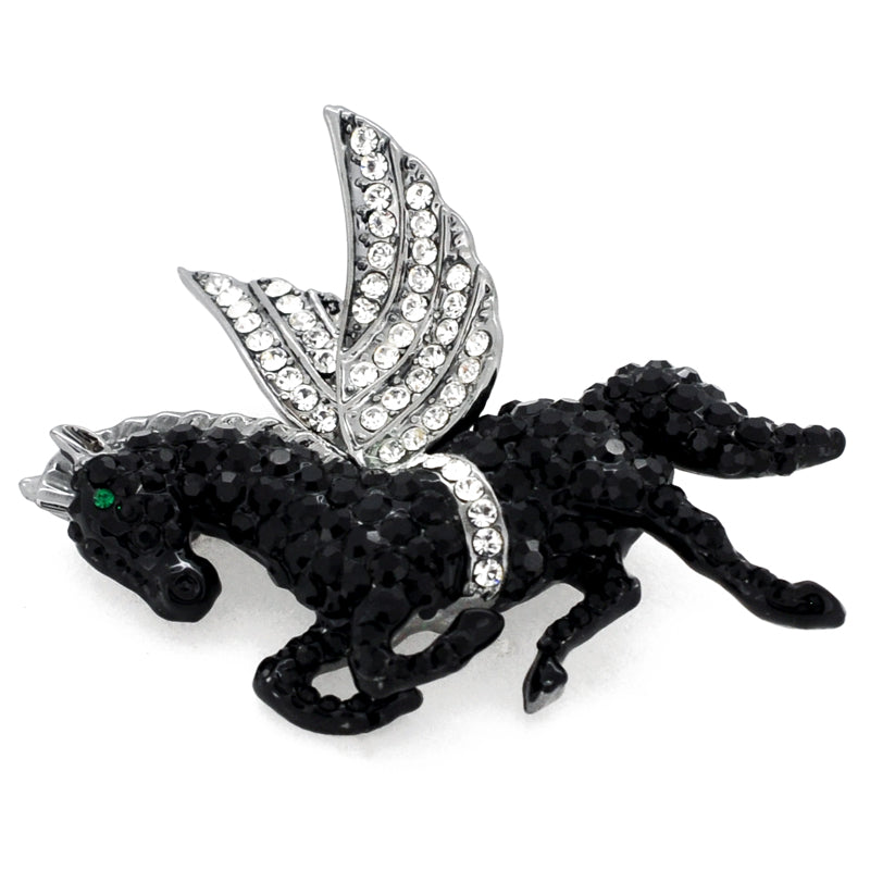Black Flying Horse Pegasus Swarovski Crystal Brooch Pin
