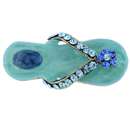 Turquoise Blue Flower Flip-Flop Swarovski Crystal Lapel Pin And Pendant
