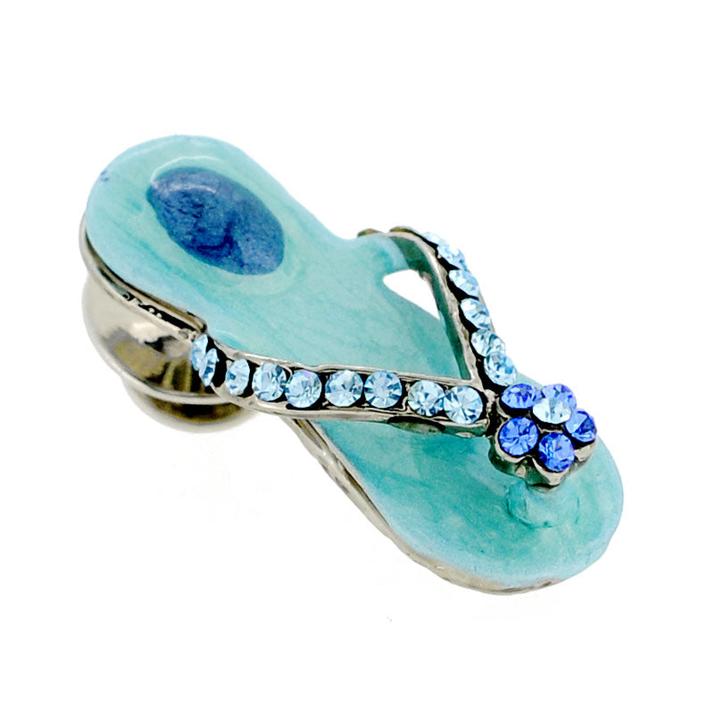 Turquoise Blue Flower Flip-Flop Swarovski Crystal Lapel Pin And Pendant