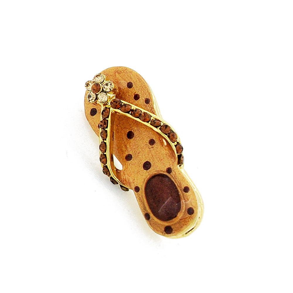 Golden Brown Flower Flip-Flop Swarovski Crystal Lapel Pin And Pendant