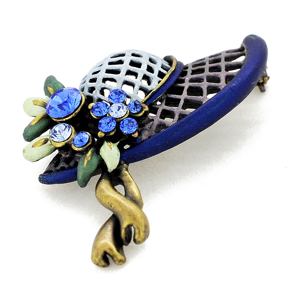Blue Bonnet Hat Swarovski Crystal Easter Brooch Pin