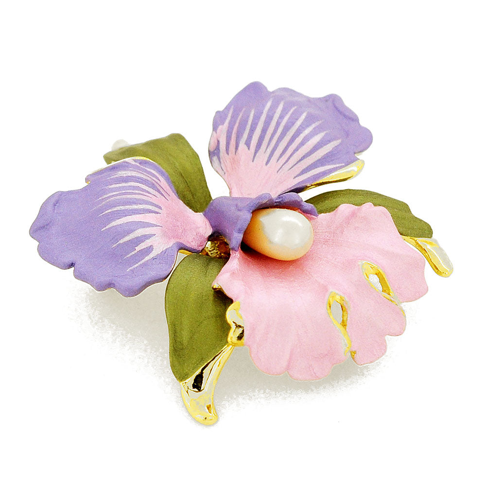 Violet And Pink Orchid Swarovski Crystal Flower Pin Brooch