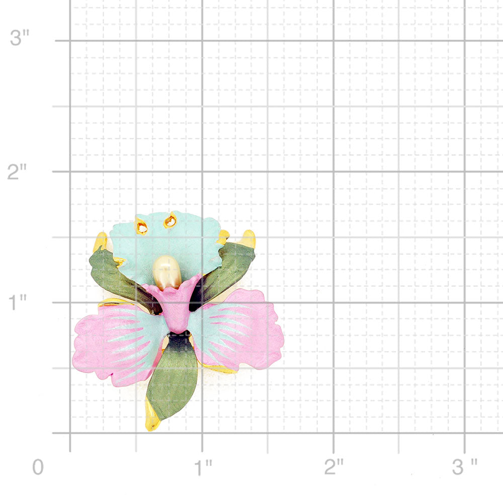 Light Green And Pink Orchid Swarovski Crystal Flower Pin Brooch