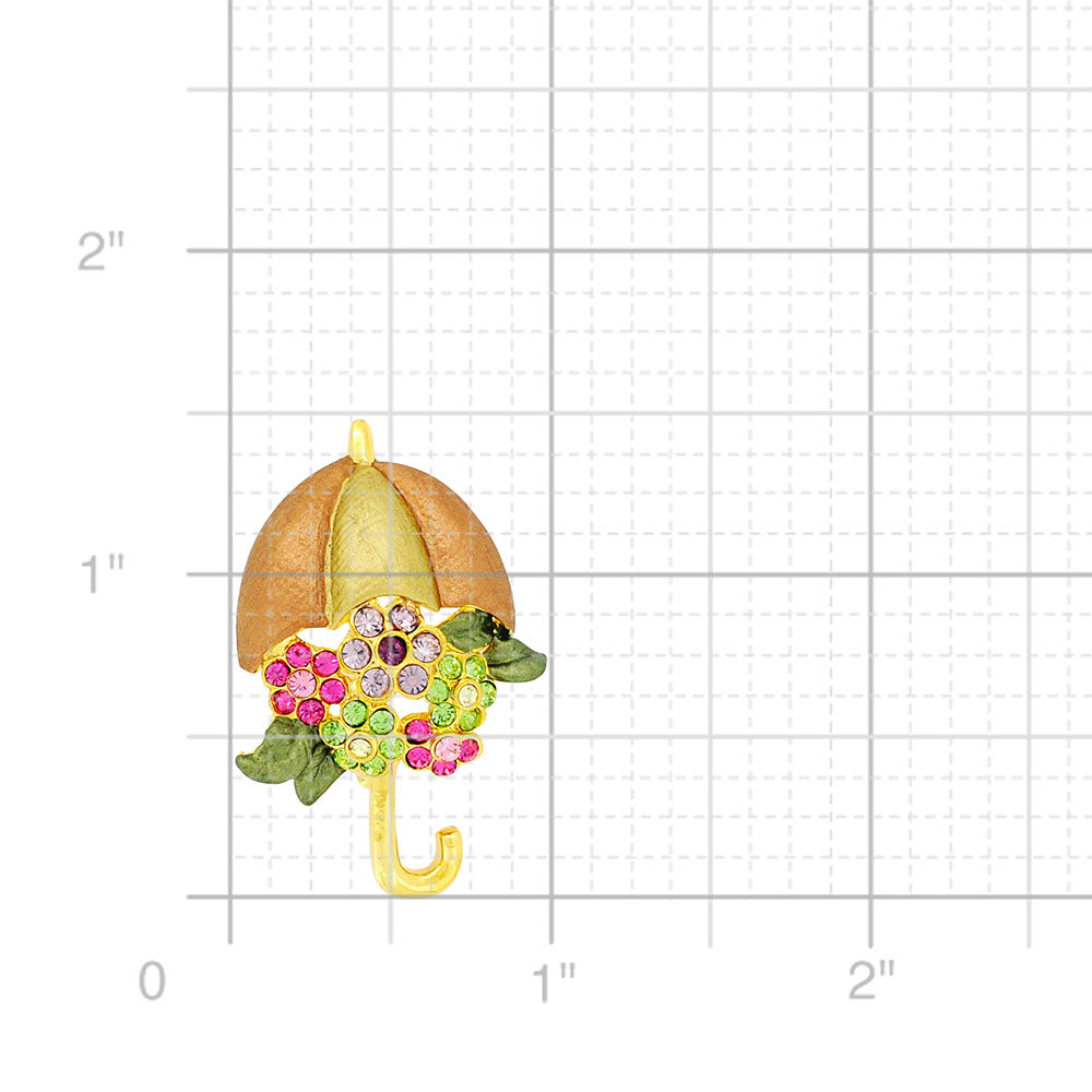 Multicolor Flower Umbrella Swarovski Crystal Pin Brooch