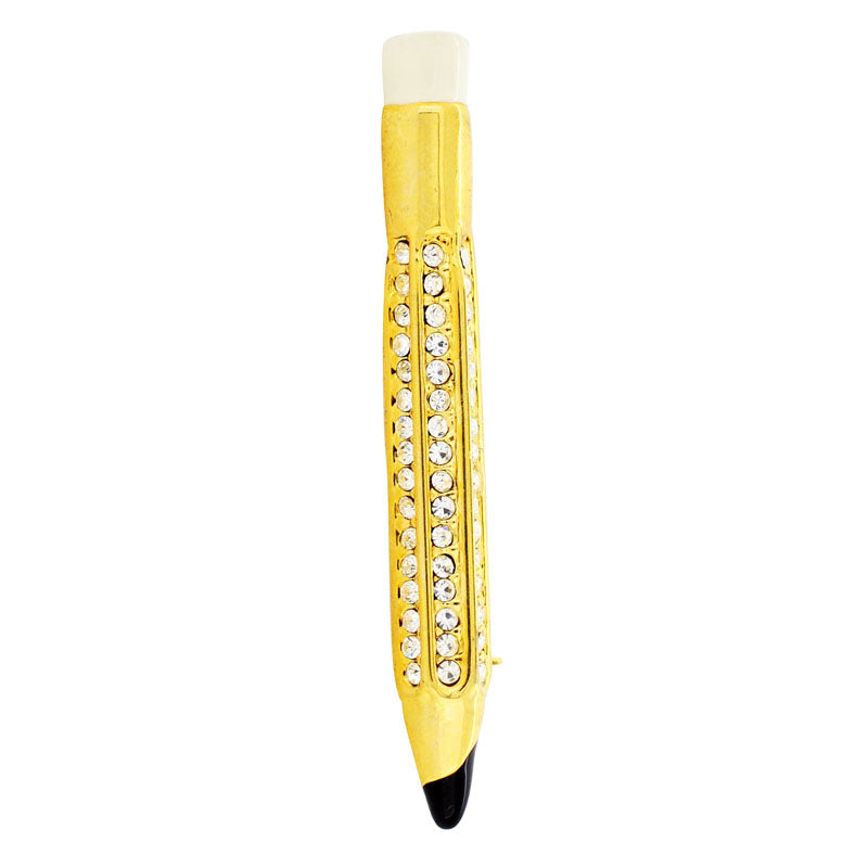 Golden Teacher Pencil Swarovski Crystal Brooch Pin