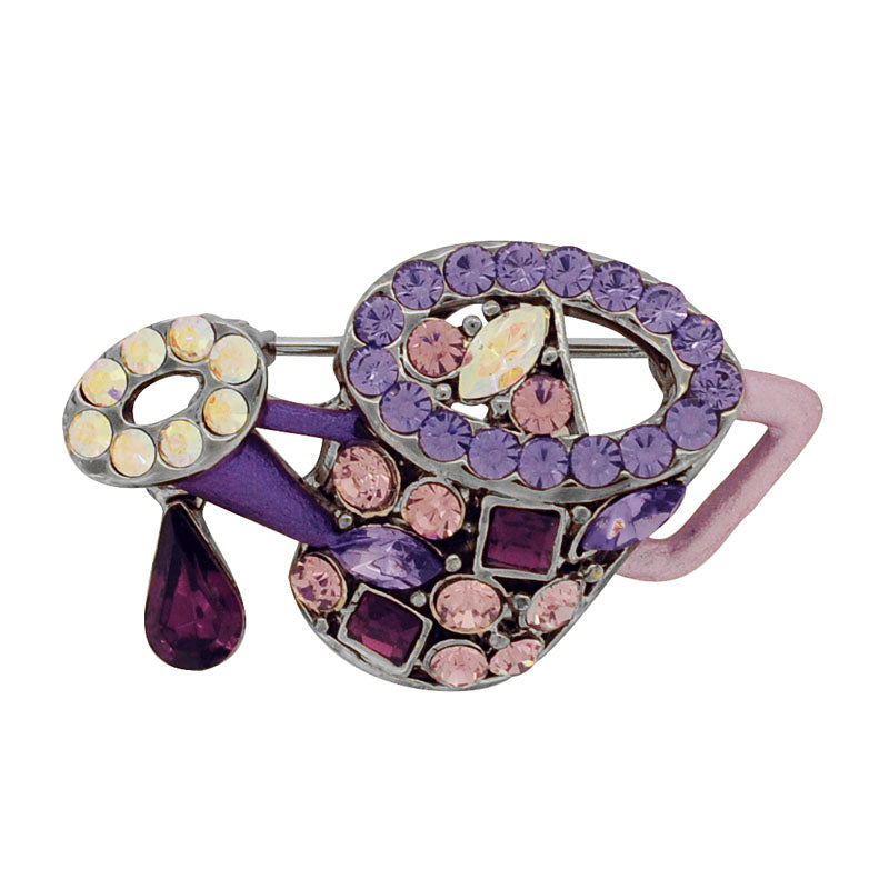 Multi Purple Watering Can Swarovski Crystal Brooch Pin
