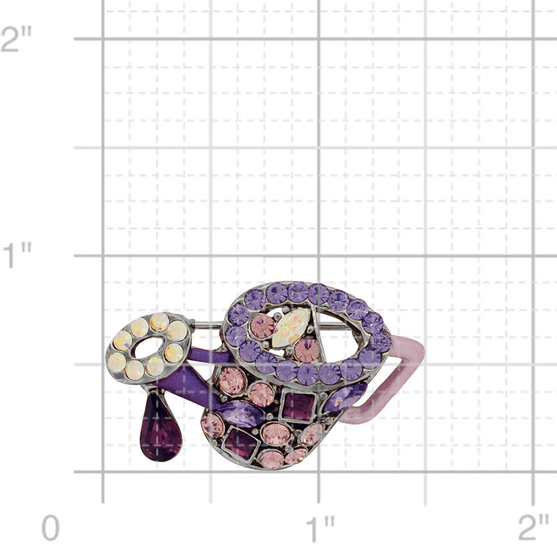 Multi Purple Watering Can Swarovski Crystal Brooch Pin