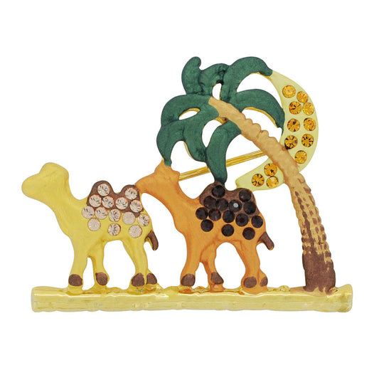 Camel Paml Tree and Moon Swarovski Crystal Brooch Pin