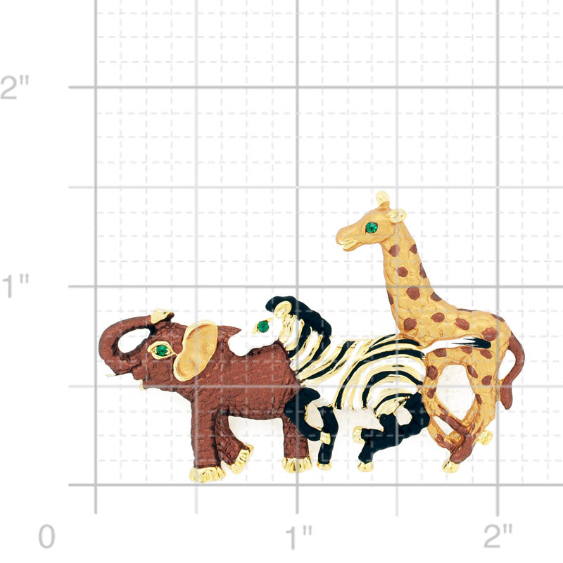 Running Elephant Zebra And Giraffe Swarovski Crystal Brooch Pin