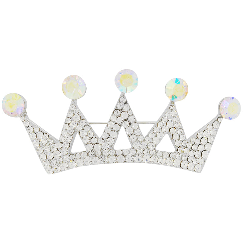 Chrome Crown Pin Swarovski Crystal Brooch Pin