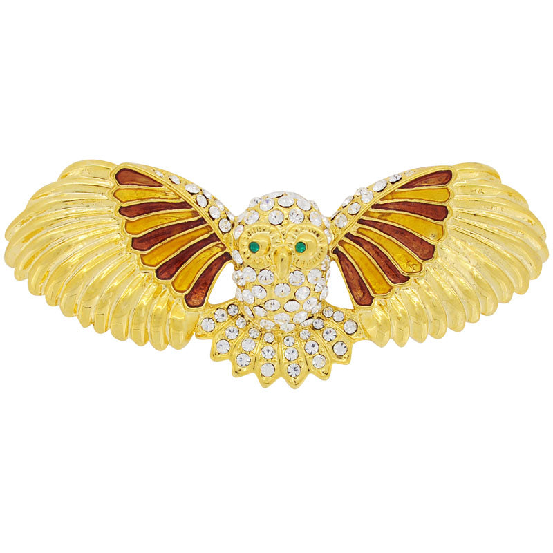 Golden Owl Crystal Brooch Pin