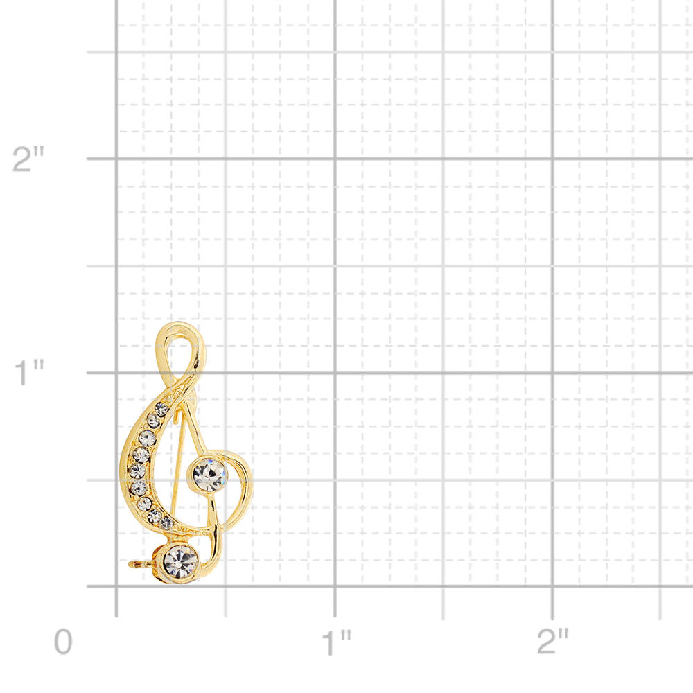 Golden Music Note Crystal Brooch Pin