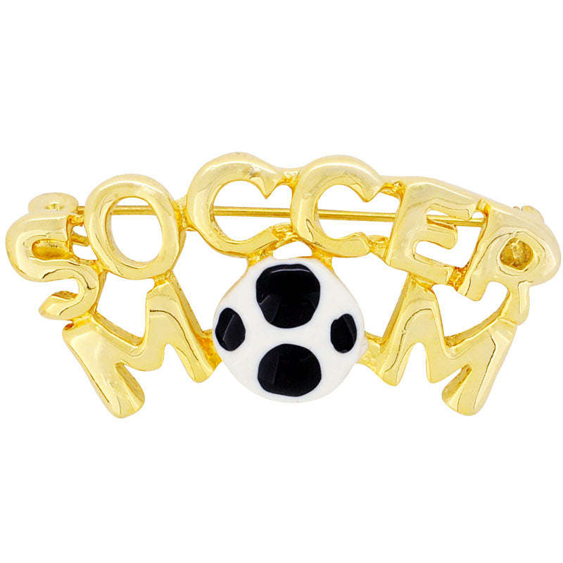 Golden Soccer Mom Soccer Brooch Pin