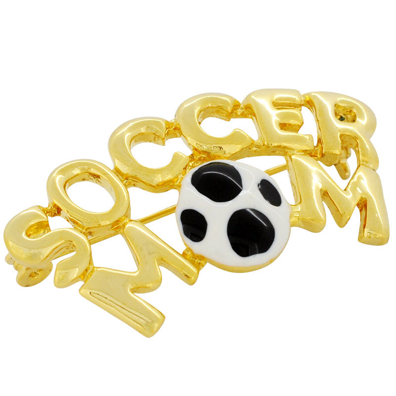 Golden Soccer Mom Soccer Brooch Pin