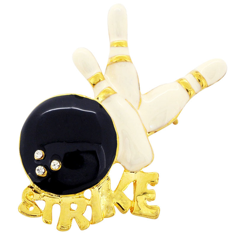 White Strike Bowling Set Brooch Pin